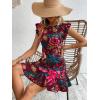 imageFloerns Womens V Back Inslace Layered Ruffle Hem Flutter Sleeve DressBurgundy Floral