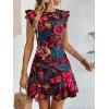 imageFloerns Womens V Back Inslace Layered Ruffle Hem Flutter Sleeve DressBurgundy Floral
