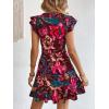 imageFloerns Womens V Back Inslace Layered Ruffle Hem Flutter Sleeve DressBurgundy Floral