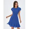 imageFloerns Womens V Back Inslace Layered Ruffle Hem Flutter Sleeve DressDeep Blue
