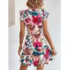 imageFloerns Womens V Back Inslace Layered Ruffle Hem Flutter Sleeve DressWhite Floral