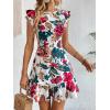 imageFloerns Womens V Back Inslace Layered Ruffle Hem Flutter Sleeve DressWhite Floral