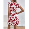 imageFloerns Womens V Back Inslace Layered Ruffle Hem Flutter Sleeve DressWhite and Red