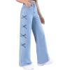 imageFloerns Girls Y2k Bowknot Print Elastic Waist Jeans Wide Leg Cute Denim PantsMedium Wash