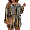 imageFloerns Womens Plus Size 2 Piece Boho Floral Off Shoulder Frill Trim Drawstring Front Top ampamp ShortsBlack Geo