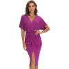 imageFloerns Womens Short Sleeve V Neck Twist Front Split Midi DressPurple Solid