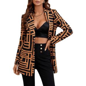 imageFloerns Womens Casual Long Sleeve Graphic Colorful Blazer Work Suit JacketsBlack Apricot Geo