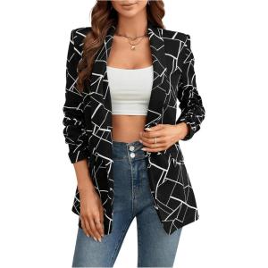 imageFloerns Womens Casual Long Sleeve Graphic Colorful Blazer Work Suit JacketsBlack and White