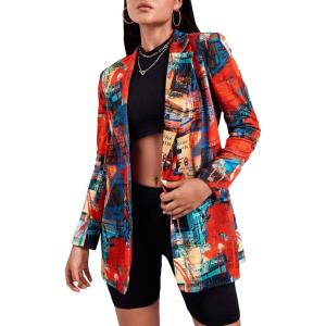 imageFloerns Womens Casual Long Sleeve Graphic Colorful Blazer Work Suit JacketsBlue Red Multi