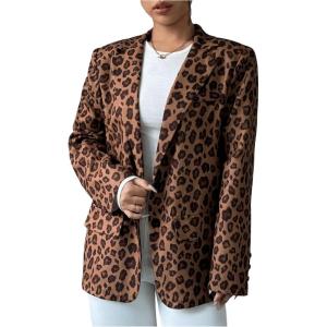 imageFloerns Womens Casual Long Sleeve Graphic Colorful Blazer Work Suit JacketsBrown Leopard