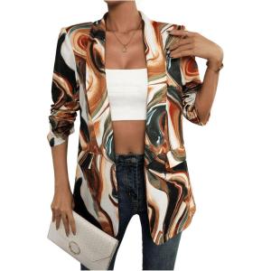 imageFloerns Womens Casual Long Sleeve Graphic Colorful Blazer Work Suit JacketsBrown Marble