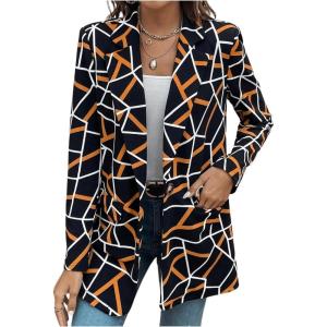 imageFloerns Womens Casual Long Sleeve Graphic Colorful Blazer Work Suit JacketsGeo Black Orange