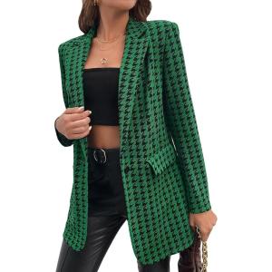 imageFloerns Womens Casual Long Sleeve Graphic Colorful Blazer Work Suit JacketsGreen Houndstooth