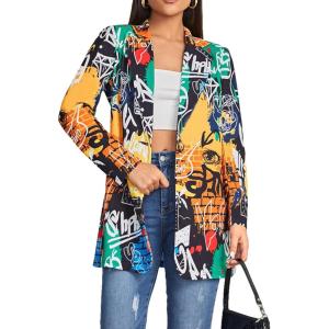 imageFloerns Womens Casual Long Sleeve Graphic Colorful Blazer Work Suit JacketsMulti Graffiti
