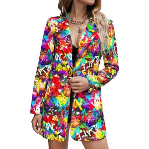 imageFloerns Womens Casual Long Sleeve Graphic Colorful Blazer Work Suit JacketsPurple Graffiti