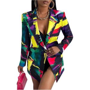 imageFloerns Womens Casual Long Sleeve Graphic Colorful Blazer Work Suit JacketsPurple Green Multi
