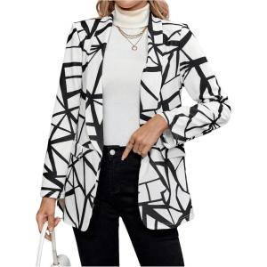 imageFloerns Womens Casual Long Sleeve Graphic Colorful Blazer Work Suit JacketsWhite Geo