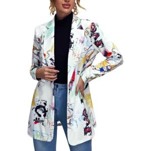 imageFloerns Womens Casual Long Sleeve Graphic Colorful Blazer Work Suit JacketsWhite Yellow Multi