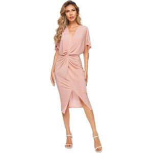 imageFloerns Womens Short Sleeve V Neck Twist Front Split Midi DressDusty Pink