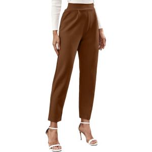 imageFloerns Womens Solid High Waist Tapered Ankle Stretch Work PantsBrown