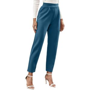 imageFloerns Womens Solid High Waist Tapered Ankle Stretch Work PantsTeal Blue