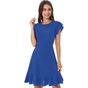 imageFloerns Womens V Back Inslace Layered Ruffle Hem Flutter Sleeve DressDeep Blue