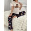 imageFloerns Womens Cartoon Print Short Sleeve Top with Long Pants Two Piece Pajama SetsApricot Bear