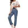 imageFloerns Womens Cartoon Print Short Sleeve Top with Long Pants Two Piece Pajama SetsBeige Dusty Blue