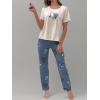 imageFloerns Womens Cartoon Print Short Sleeve Top with Long Pants Two Piece Pajama SetsBeige Dusty Blue