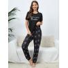 imageFloerns Womens Cartoon Print Short Sleeve Top with Long Pants Two Piece Pajama SetsBlack Coffee Letter