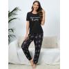 imageFloerns Womens Cartoon Print Short Sleeve Top with Long Pants Two Piece Pajama SetsBlack Coffee Letter