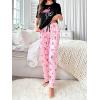 imageFloerns Womens Cartoon Print Short Sleeve Top with Long Pants Two Piece Pajama SetsBlack Flamingo