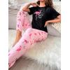 imageFloerns Womens Cartoon Print Short Sleeve Top with Long Pants Two Piece Pajama SetsBlack Flamingo