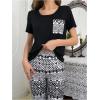 imageFloerns Womens Cartoon Print Short Sleeve Top with Long Pants Two Piece Pajama SetsBlack Geo