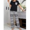 imageFloerns Womens Cartoon Print Short Sleeve Top with Long Pants Two Piece Pajama SetsBlack Geo