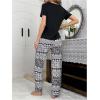 imageFloerns Womens Cartoon Print Short Sleeve Top with Long Pants Two Piece Pajama SetsBlack Geo