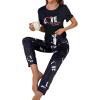 imageFloerns Womens Cartoon Print Short Sleeve Top with Long Pants Two Piece Pajama SetsBlack Heart