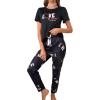 imageFloerns Womens Cartoon Print Short Sleeve Top with Long Pants Two Piece Pajama SetsBlack Heart