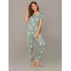 imageFloerns Womens Cartoon Print Short Sleeve Top with Long Pants Two Piece Pajama SetsGreen