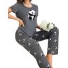 imageFloerns Womens Cartoon Print Short Sleeve Top with Long Pants Two Piece Pajama SetsGrey Panda