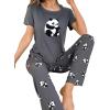 imageFloerns Womens Cartoon Print Short Sleeve Top with Long Pants Two Piece Pajama SetsGrey Panda