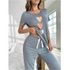 imageFloerns Womens Cartoon Print Short Sleeve Top with Long Pants Two Piece Pajama SetsLight Grey