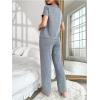 imageFloerns Womens Cartoon Print Short Sleeve Top with Long Pants Two Piece Pajama SetsLight Grey