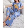 imageFloerns Womens Cartoon Print Short Sleeve Top with Long Pants Two Piece Pajama SetsMauve Purple Dog