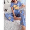 imageFloerns Womens Cartoon Print Short Sleeve Top with Long Pants Two Piece Pajama SetsMauve Purple Dog