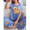 imageFloerns Womens Cartoon Print Short Sleeve Top with Long Pants Two Piece Pajama SetsMauve Purple Dog