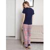 imageFloerns Womens Cartoon Print Short Sleeve Top with Long Pants Two Piece Pajama SetsNavy Pink