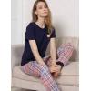 imageFloerns Womens Cartoon Print Short Sleeve Top with Long Pants Two Piece Pajama SetsNavy Pink