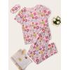 imageFloerns Womens Cartoon Print Short Sleeve Top with Long Pants Two Piece Pajama SetsPink Multi