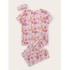 imageFloerns Womens Cartoon Print Short Sleeve Top with Long Pants Two Piece Pajama SetsPink Multi